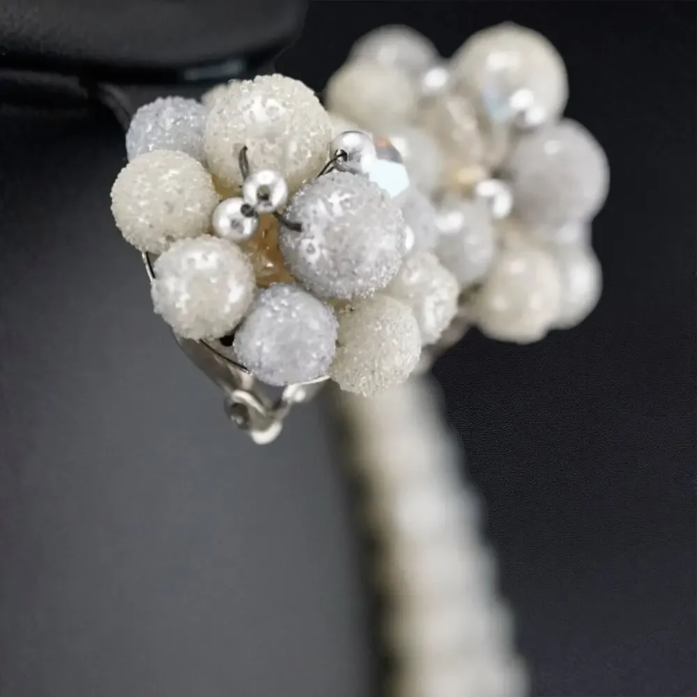 Vintage MCM Sugar Bead Parure Set White Multi Strand Necklace‎ Bracelet Set